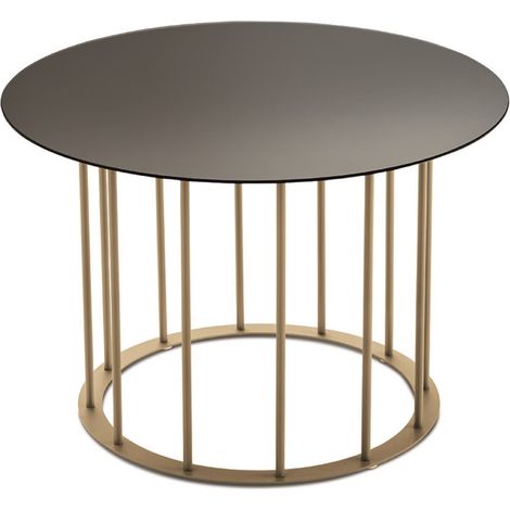 Tavolino tondo D60 cm con base in metallo Beige e piano in vetro Fume' MUTE (1/2)