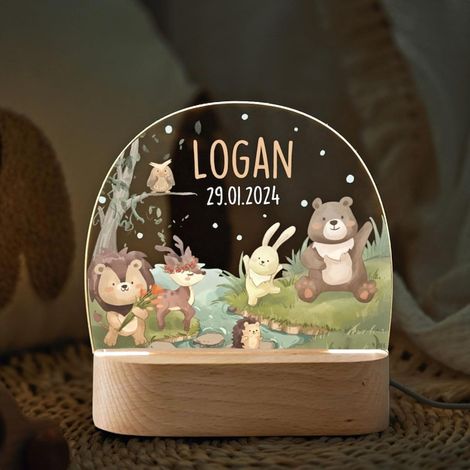 Veilleuse Bébé Personnalisée avec Prénom & Date, Cadeau Naissance Fille Garçon, Baptême Lampe Chevet Enfant Unique Lampe 11 (1/5)