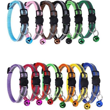 Colliers pour chat à dégagement rapide, colliers réfléchissants pour chat avec cloches et dégagement de sécurité, réglable de 8 à 12 po pour s'adapter à tous les chats domestiques (lot de 12) (1/5)