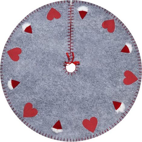 Manta redonda de fieltro con forma de árbol - protección contra las agujas de pino. Mantel individual con estampado de pino y Papá Noel - gris. (1/2)