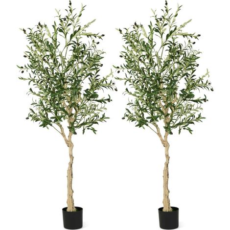 Set de 2 oliviers artificiels avec pot en plastique et 72 fruits, fausses plantes d'olivier pour la décoration de la maison