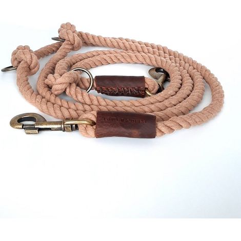 Laisse réglable multi-position pour chien en coton torsadé Moka 2,50 m x 10 mm - PANGIVO (1/5)