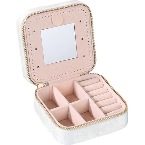 Boîte À Bijoux De Voyage - 10 x 10 x 5 cm - Avec Miroir Intégré Et 3 Compartiments - Organisateur Portable Pour Boucles Doreilles Anneaux Colliers Bracelets - 1 Pièce (1/5)
