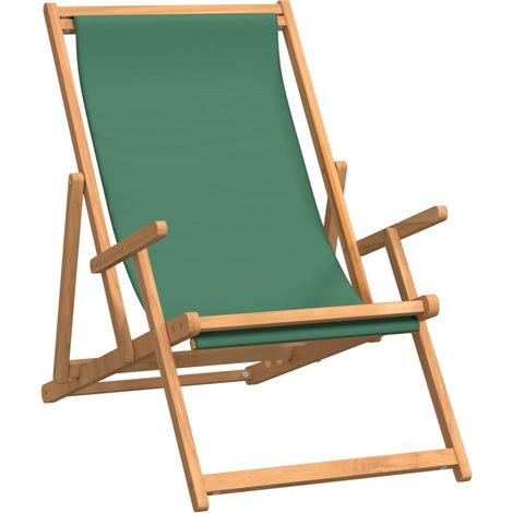 Strandstuhl Klappbar Massivholz Teak Grün vidaXL (1/6)
