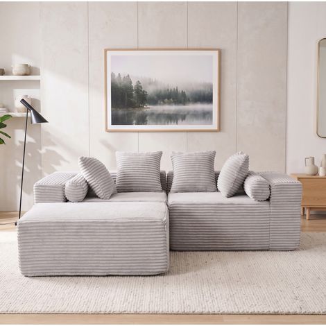 Sofá modular en L gris de tejido chenilla sin montaje OKWISH (1/5)