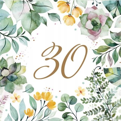 Tovaglioli per il 30° compleanno, stile boho, con foglie, per feste primaverili, 33x33 cm, 20 pezzi.
