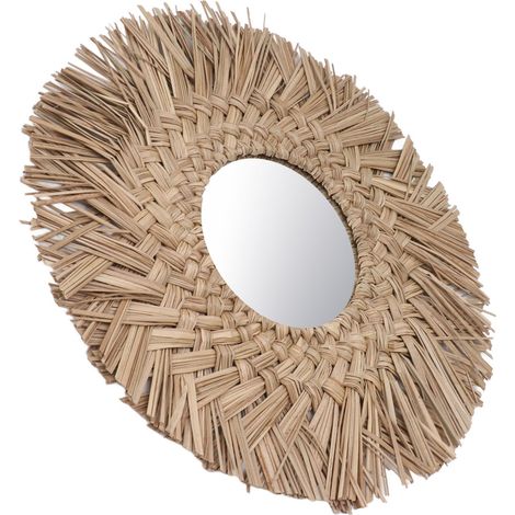 Miroir mural tressé en paille, style rétro, magnifique miroir mural tissé pour la décoration d'une chambre d'étudiant, nature