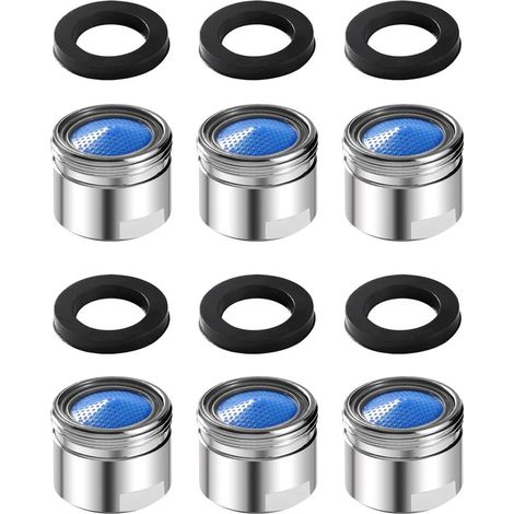 Juego de 6 aireadores de grifo M18, con 6 arandelas de sellado, accesorios de filtro con filtro ABS, para cocina y baño - color plata - 18 mm (1/5)
