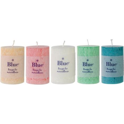 6 kleine bunte Kerzen im Zylinder, Nordlicht-Design – Blau