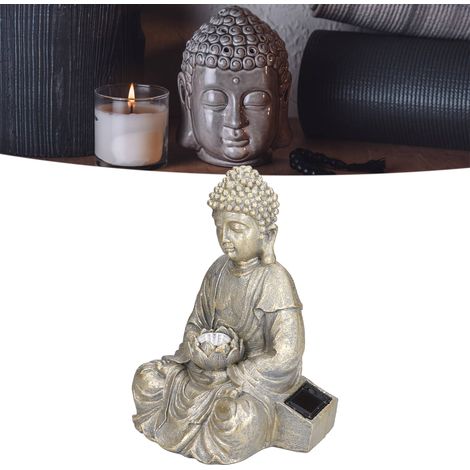 Statue de Bouddha zen éclairante pour jardin et patio, sculptée en résine haute qualité et alimentée par solaire, dimensions 20x16x25cm (7.9x6.3x9.8in). (1/5)