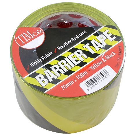 TIMCO Barrier Tape Yellow & Black - 100m x 70mm