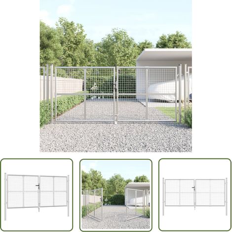 The Living Store Mesh-Gartentor Silbern 300x175 cm Verzinkter Stahl - Gartentor - Zaun - Metallzaun - Stahltür - Gittertor (1/5)