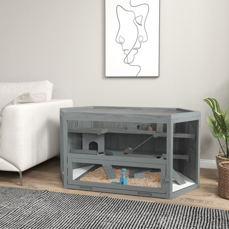 Gabbia per criceti in legno 115 x 60 x 55 cm, 3 livelli, grigia OKMYHOME (1/5)