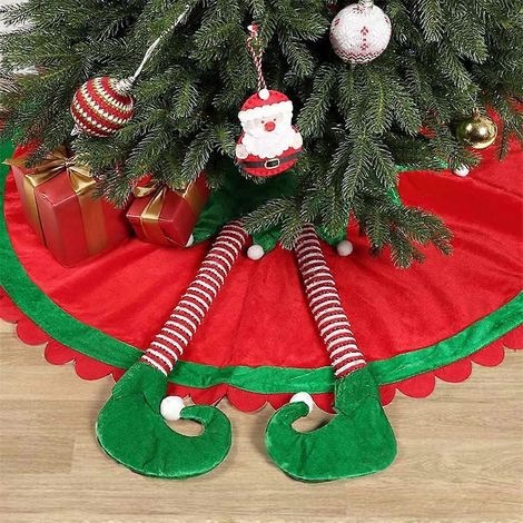 Jupe de sapin de Noël décorative de 119 cm (47 pouces) avec pieds d'elfe, tapis de sapin rustique, décorations de Noël intérieures et extérieures pour le Nouvel An (1/4)