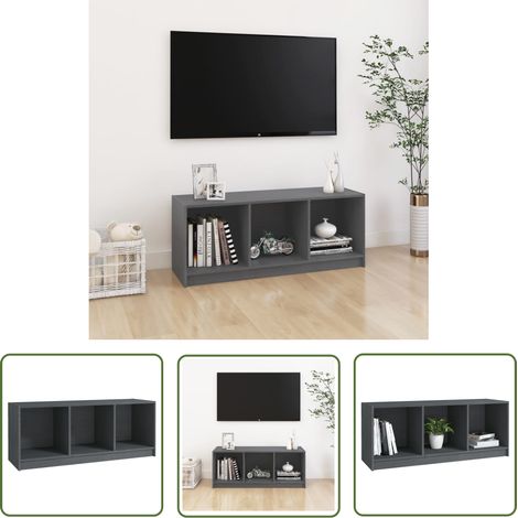 The Living Store TV-Schrank Grau 104x33x41 cm Massivholz Kiefer - Fernsehschränkchen - Holztisch - TV Stand - Unterhaltungszentrum - Regal (1/5)