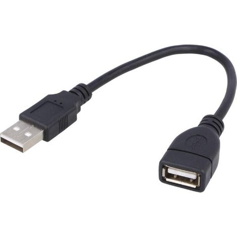 Cable- USB 2.0- USB A socle.USB A prise- nickele- 0.15m- noir