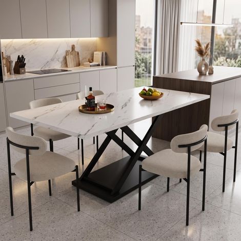 FurnitureR Marble Extendable Dining Table 120 to 160x80cm Cross Legs (1/5)