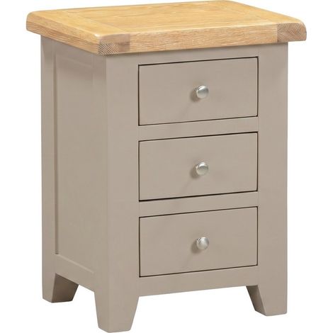 Windsor 3 Drawer Bedside Table - L37 x W47 x H62.5 cm - Putty/Oak
