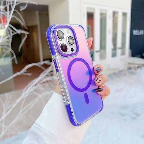 (iPhone 16, Violet) Étui de protection magnétique MagSafe pour iPhone, compatible avec la recharge sans fil et empêche la décoloration.