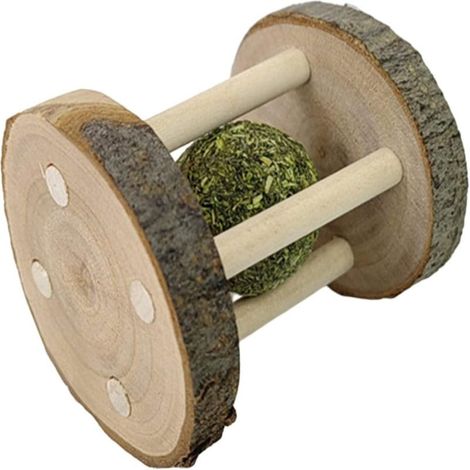 Irovami Jouet molaire en bois naturel pour petits animaux, boule d'herbe en bois de pommier, petit rouleau marron (1/5)