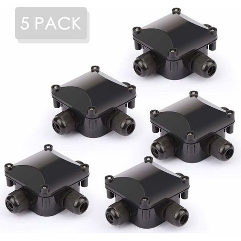 5 IP68 Waterproof Junction Boxes - Outdoor Waterproof Distribution Box, Cable Connectors, Ground Cable - 3-Pin - Outdoor Garden Distribution Box - LIAIKI
