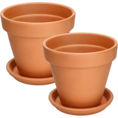Ensemble de deux pots de fleurs en terre cuite de 18 cm (sans soucoupe) – modèle à parois épaisses (1/4)