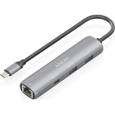 AISENS - DOCK USB-C A ETHERNET GIGABIT + HUB 1xUSB-C+2xUSB-A, GRIS, 15CM