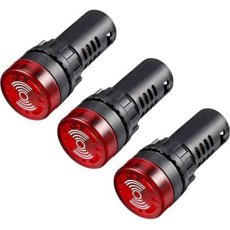 Témoin Lumineux - AC DC 12 V - Clignotant Rouge avec Buzzer - Pour Véhicule Camion Bateau Équipement Électrique - 3 Pièces (1/5)
