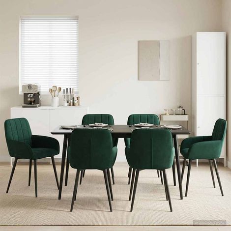 Lot de 6 chaises de salle à manger en velours vert foncé avec accoudoirs - PANGIVO (1/5)
