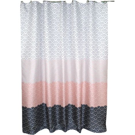 GDHZS-  Rideau de Douche 180x200CM Polyester Imperméable Tissu Lavable en Machine Rideau Salle de Bain avec 12 Crochets Rose (1/5)