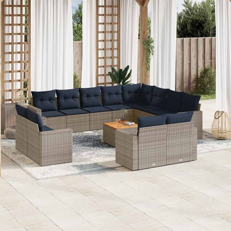 Set sofás de jardín con cojines 13 piezas ratán sintético gris vidaXL (1/5)