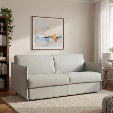 Sofá Cama 2 Plazas Follina, Fundas Desmontables, Cajón Hecho en Italia, Apertura Abatible, 160x95 cm Gris Claro (1/5)