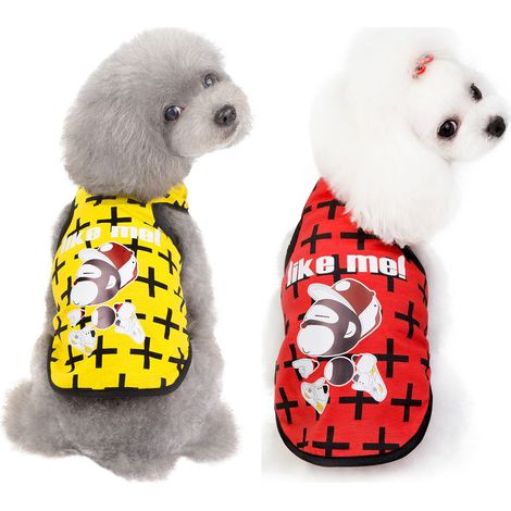 T-shirt en coton extensible sans manches pour chien, lot de 2 (rouge et jaune)