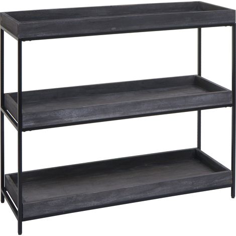 Scaffale libreria portavasi 3 ripiani da interno HHG-874 metallo legno 90x100x35cm grigio scuro (1/5)