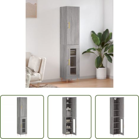 Schrank - Highboard Grau Sonoma 34,5x34x180 cm Holzwerkstoff (1/5)