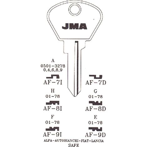 JMA llavin af-7i acero b automovil caja 50 , Llaves en Bruto JMA AF 7I acero Niquelado Perfil Automoción (Grupo B). - Llavín en bruto especialmente diseñado para la copia de llaves