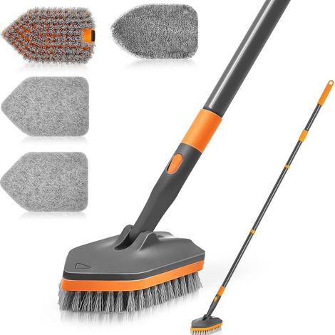 Reinigungsbürste, Scheuerbürste mit 142 cm langem Teleskopstiel, 4 Waschköpfen zur Reinigung von Bad, Badewanne und Boden (1/5)