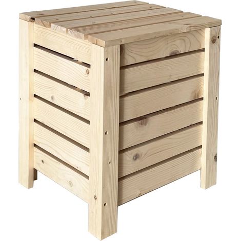 Narrow Slatted Storage Crate Box with Lid, Home Storage, Natural Pine - L34 x W39 x H48 cm