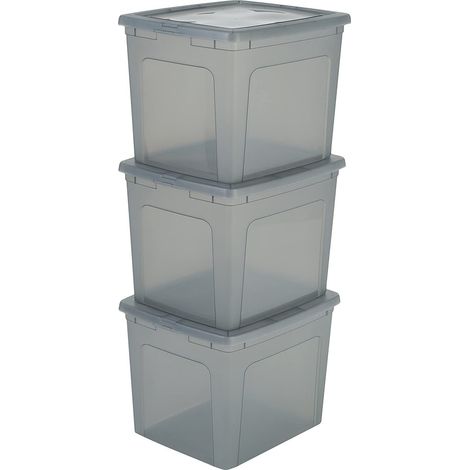 Iris Ohyama Scatole Portaoggetti, 30L, Set di 3, Grigio, Chiusura facile, Impilabile, Plastica Trasparente, Per Armadio, Scaffali, Scuola, Organizzazione, Giocattoli, Cartoleria , Scarpe, MCB-30 (1/5)