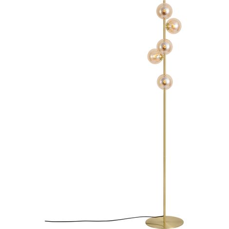 QAZQA Art Deco vloerlamp messing met amber glas 5-lichts - Ryan (1/5)