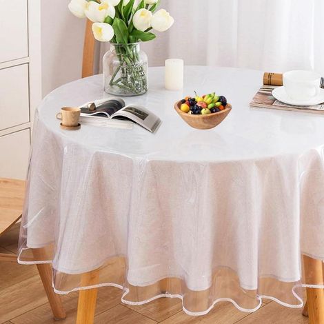 Nappe Ronde Transparente 122 cm, Film de Protection de Table en PVC, Lavable, Découpable