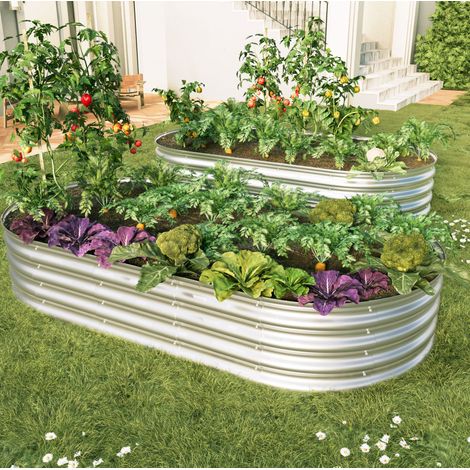 Hochbeet 182,9 x 91,5 x 30,5 cm, 2er-Set, verzinkter Stahl, Silber OKMYHOME (1/5)