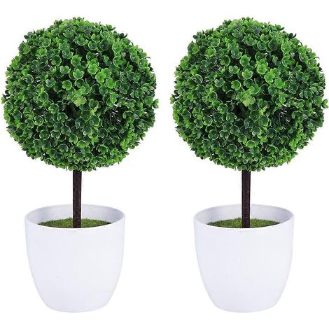 Lot de 2 boules de plantes artificielles, plantes simulées, décoration bonsaï, boules de fleurs en plastique pour la décoration de la maison et du jardin (vert)-1223CM