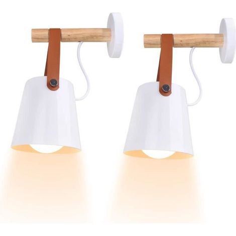 Applique Murale Bois Nordique Moderne Macaron Blanc 2 pièces Lampe de Chevet Design Scandinave pour Chambre à Coucher