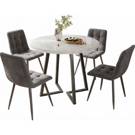 ELVMI Tisch und Stuhl Set mit 1 Rundtisch und 4 Stühlen, MDF Tischplatte und Metall, Mehrfarbig (1/5)