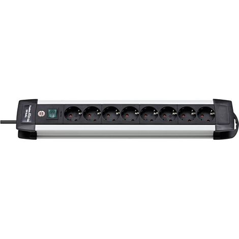 Bloc multiprise 6 prises en aluminium avec 3 prises commutables 2 prises de courant Aluminium/noir 8-fach argent/noir (1/2)