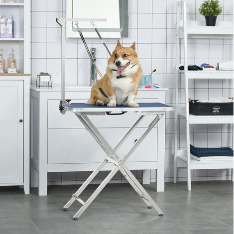 Bras de toilettage pliable à pince en aluminium argenté, réglable pour chiens moyens FloraGrace (1/5)