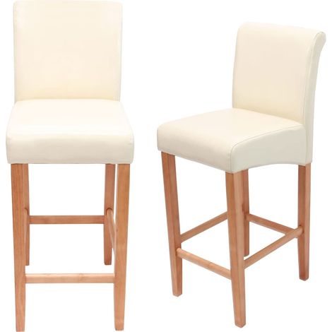 Set di 2 sgabelli da bar in pelle crema con piedi leggeri e poggiapiedi TDB04003