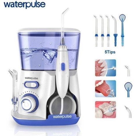 Hydropulseur Dentaire,Irrigateur Oral Electrique - 10 niveaux de pression - 5 embouts inclus -800ML pour Soins dhygine Buccale Bleu