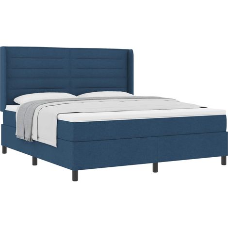 Maison Exclusive - Lit à ressorts avec coussin Bleu 200 x 180 cm tissu (1/5)